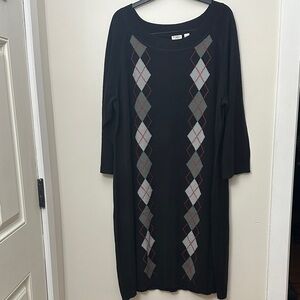 Cato Black Sweater Dress with Gray & Red Argyle Pattern Women's 22/24W, EUC